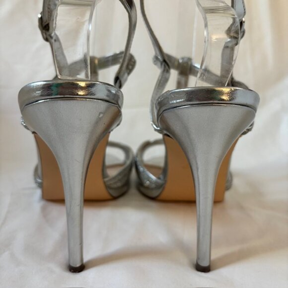 Nina Metallic Silver & Rhinestone High Heel Slingback Sandals Size 9.5M - Picture 6 of 13